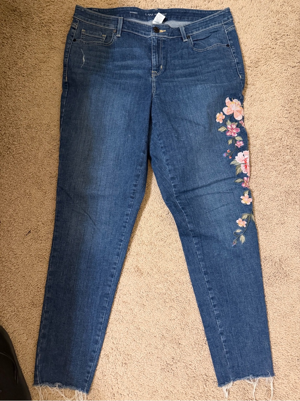 Lane Bryant Dark Blue Skinny Jeans with Floral Side Embroidery